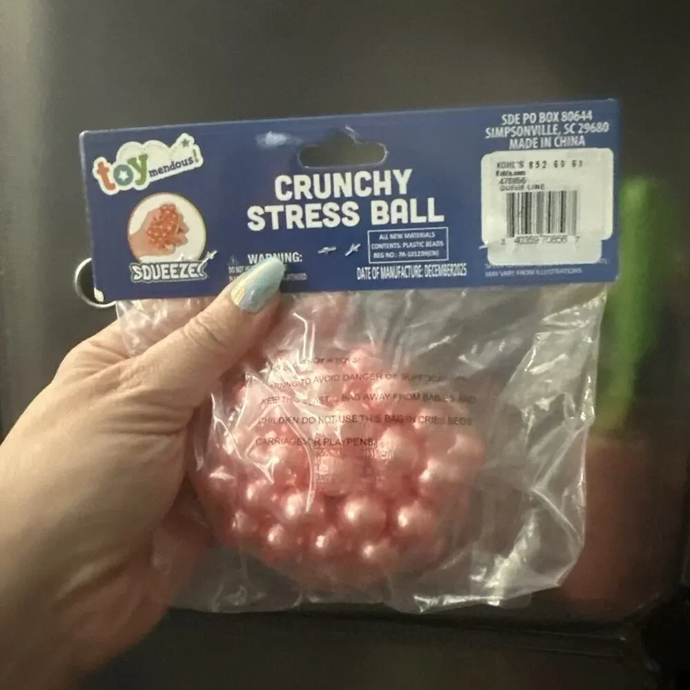Crunchy Stress Squishy Ball Toymendous Squeeze Light Pink Pearls Ball New